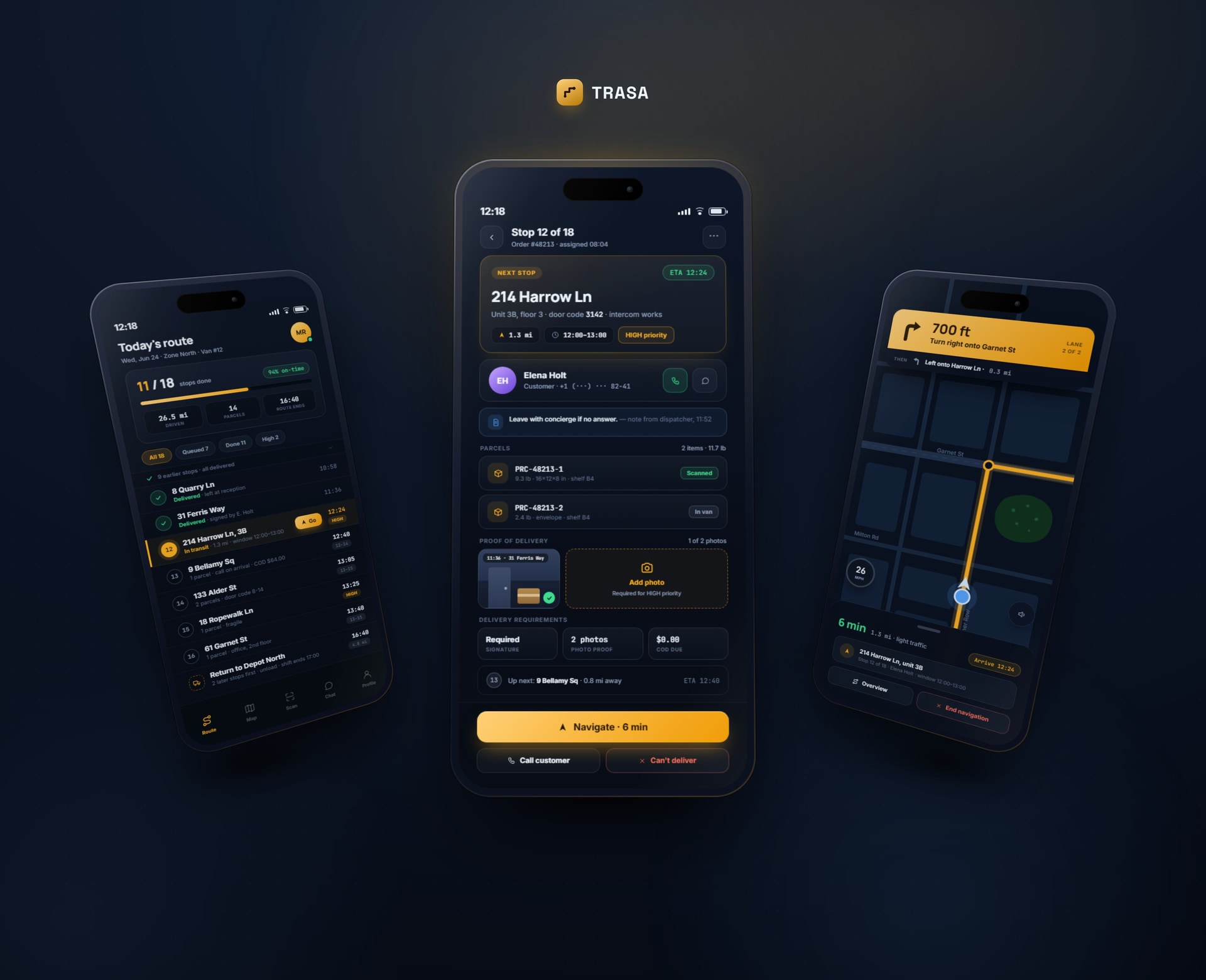 Trasa courier mobile app screens