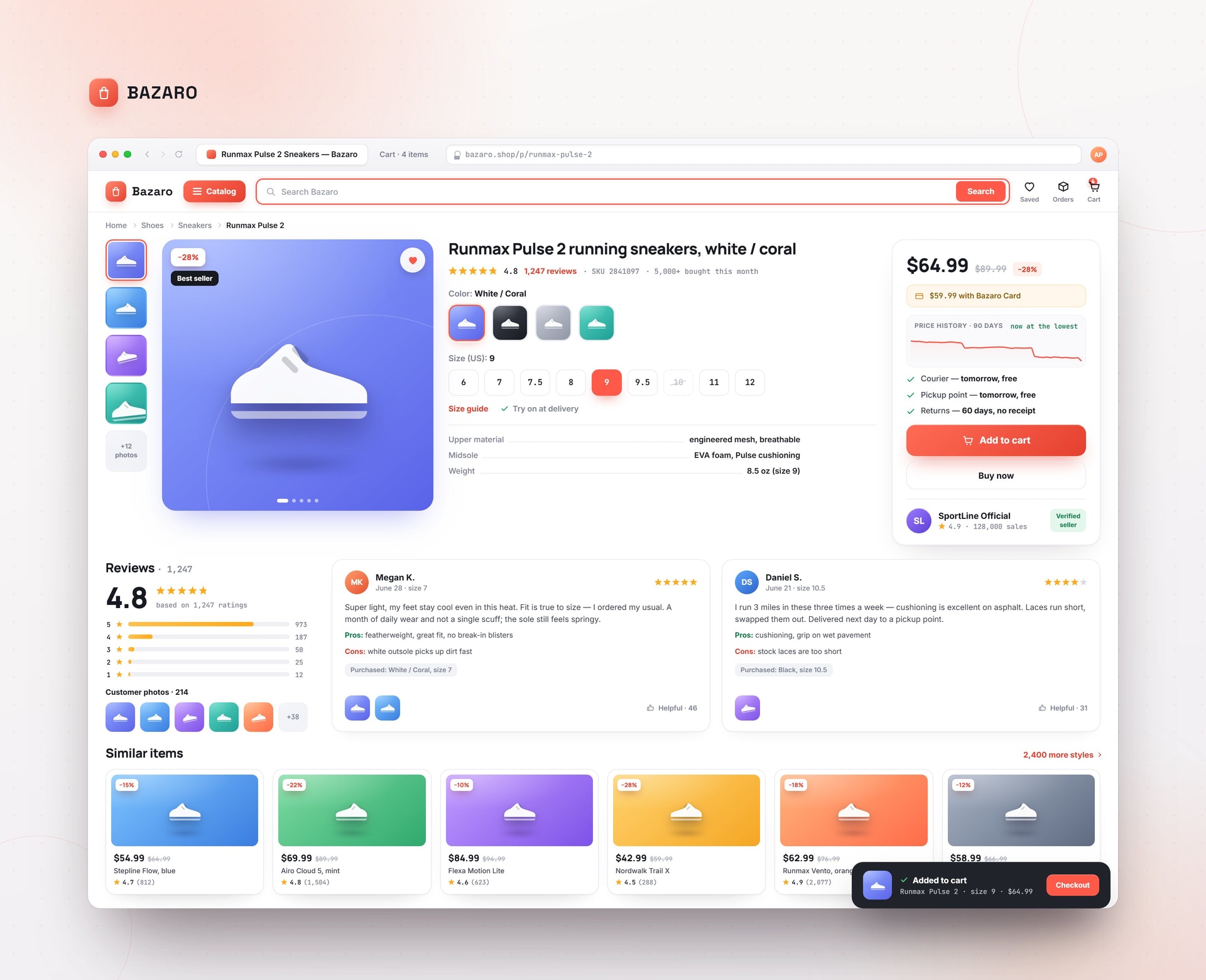 Bazaro product page with reviews