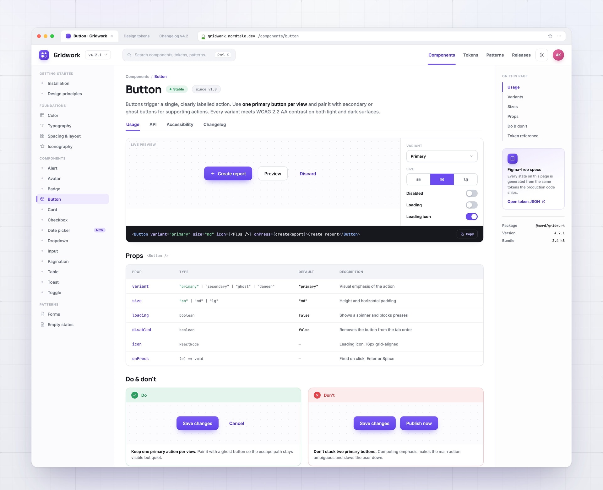 Gridwork documentation site with live component examples