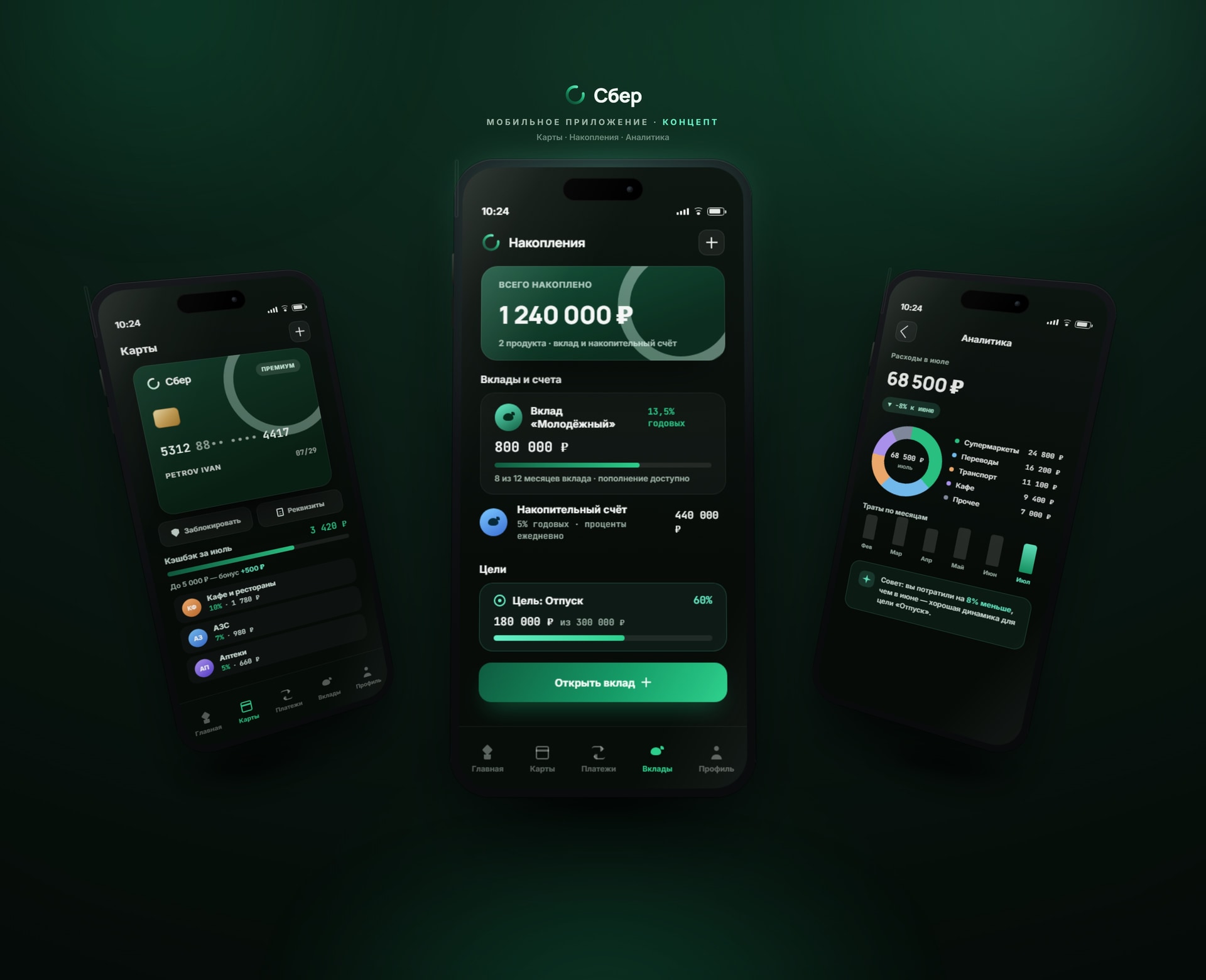 Sber concept — mobile app, cards & savings
